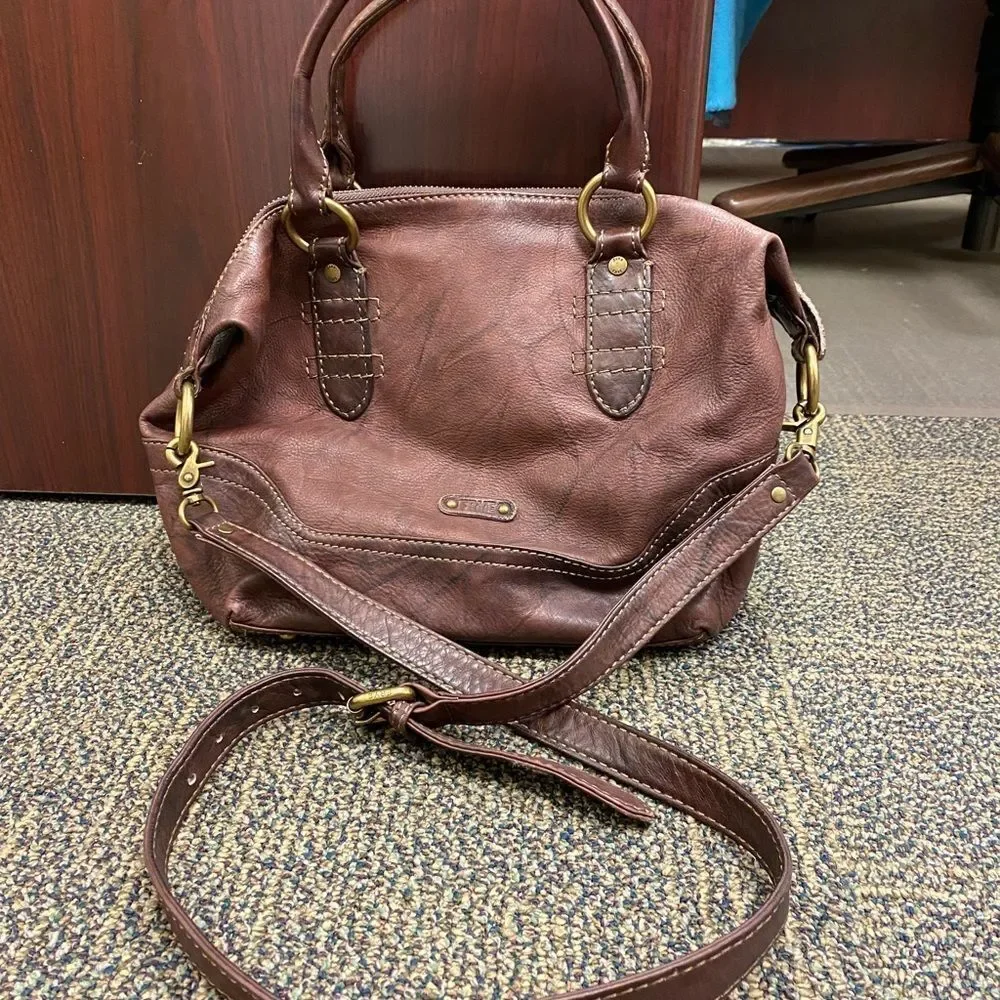 Frye burgundy brown distressed cross‎ body satchel hand bag